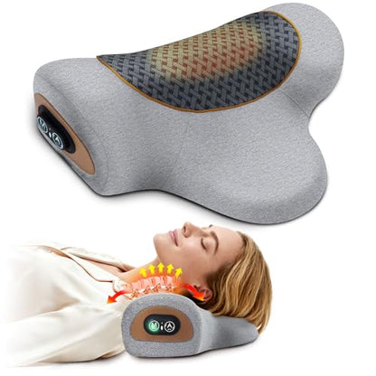 Rechargeable 3-in-1 Neck Massager Pillow with Heat,Vibration & Air Traction - Heated Neck Pillow Massage Hump Soothing Neck Relaxation, Posture Support & Stress Relief