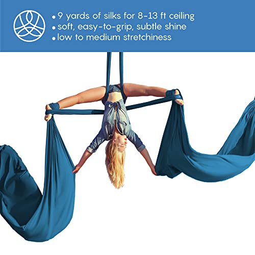 Aerial Silks Starter Kit, 9 Yards, Aerial Yoga Hammock, Hardware - color: Teal