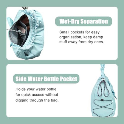 WOLT Gym Bag For Women, Yoga Mat Bag with Shoes Compartment, Wet Pocket and Water Bottle Pocket - color: Lightblue