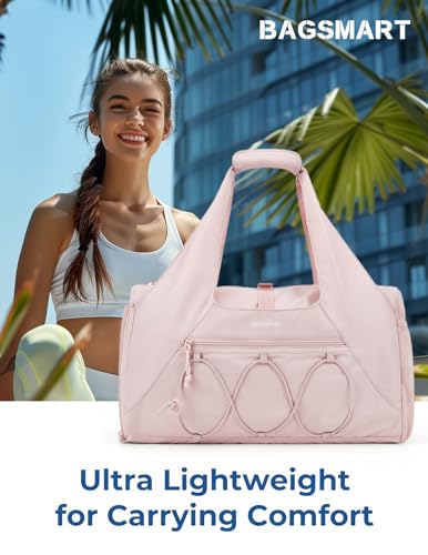 BAGSMART Gym Bag for Women, Lightweight Duffel with Shoe Compartment, Tote Bag with Wet Pocket for Yoga Travel, Pink - color: Pink, style: Casual Tote