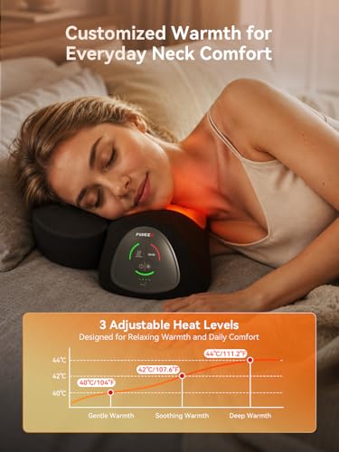 FliKEZE Neck Support Pillow with Air Lift Massage | Dynamic air lift support with dual-wavelength red light, gentle heat, cordless design and removable small pillow, Black