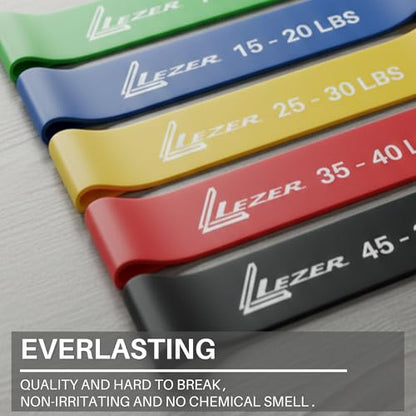LEZER Resistance Loop Bands for Exercise Workout, Elastic Band, Stretch, Home Gym Fitness, Strength Training, Physical Therapy, Yoga, Women, Men, with Instruction and Carry Bag, Set of 5