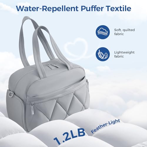 Women's Duffle Gym Bag, Carry-On Shoe Compartment for Weekender Overnight - color: Grey, size: Medium