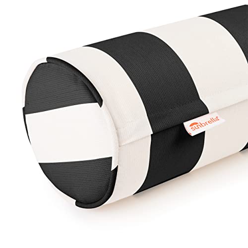 Austin Horn Classics Sunbrella Cabana Stripe White/Black Zippered Neck Roll Bolster (Set of 2) - color: Maxim Heather Thin Stripe - Black, size: 18" x 6" (Pack of 2)