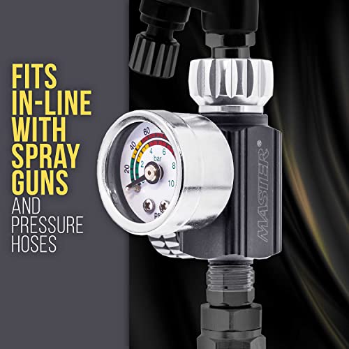 Master Airbrush Elite Series High Flow Spray Gun Air Pressure Regulator | With Gauge, 0 to 140 PSI - Air Regulator Control Adjusting Valve for Spray Guns