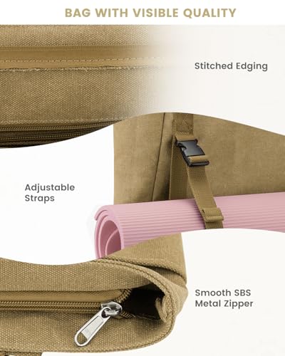 Gonex Yoga Mat Bag For Women Canvas Tote Pilates Gym Bag With Mat Carrier - color: Dark Khaki, size: Classic (15.5×5.5×14.5inch)