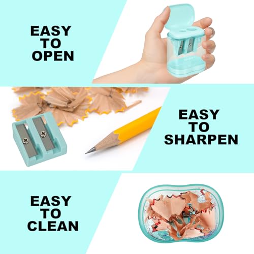 Manual Pencil Sharpener, 12 Pack, Dual Holes for School Office | Snap-on Lid, Compatible with Standard and Jumbo Pencils