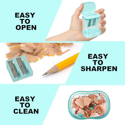 Manual Pencil Sharpener, 12 Pack, Dual Holes for School Office | Snap-on Lid, Compatible with Standard and Jumbo Pencils