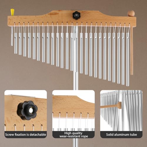 EASTROCK 25 Note Chimes Single-row Bar Chime Height-Adjustable Stand Silver - color: 25note Silver