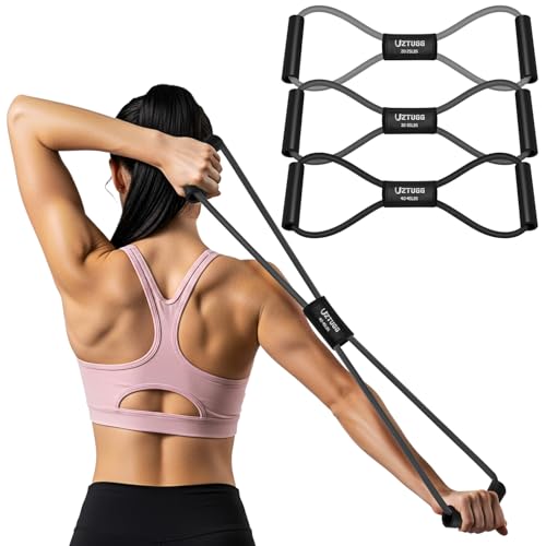 Figure 8 Resistance Bands for Arm, Back – 3-Level Latex Heavy Exercise Bands with Handles for Strength Training, Full Body Workout, Physical Therapy, Pilates, Yoga, Home Gym Equipment for Women - color: 1-Black