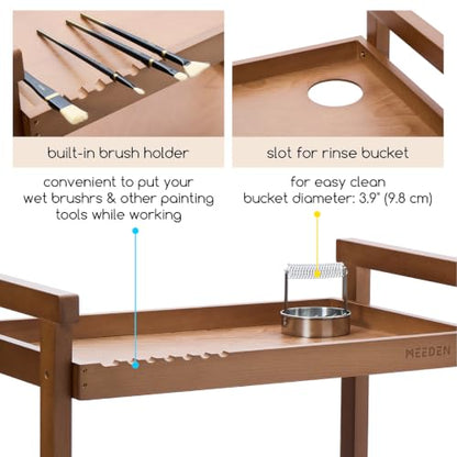 MEEDEN Rolling Art Supply Cart: Solid Beech Wood 3-Tier Storage Trolley - color: Walnut