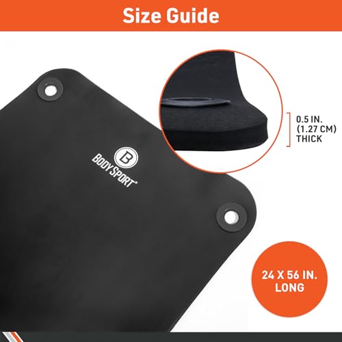 BodySport TPE Exercise Mat for Men and Women – Workout Mat – Perfect for Gyms and Fitness Training – ½ in. Thick, Black - size: 56 in. x 24 in. X 1/2 in.