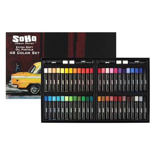 Soho Urban Artist Oil Pastels 52pc Set - Extra Soft, Blendable, Highly Pigmented and Vibrant, Ideal for Artists & Professionals - Suitable for Drawing, Sketching, Layering, and Scraping - size: 52 Count (Pack of 1)