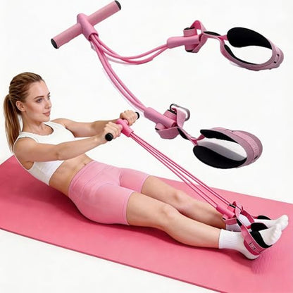 Fitness Resistance Bands with 4 Tube Pedal Ankle Puller, Elastic Yoga Pedal Stretch Band for Exercise, - color: Pink
