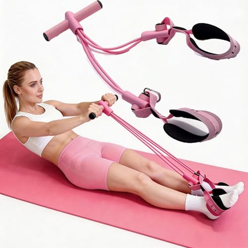 Fitness Resistance Bands with 4 Tube Pedal Ankle Puller, Elastic Yoga Pedal Stretch Band for Exercise, - color: Pink