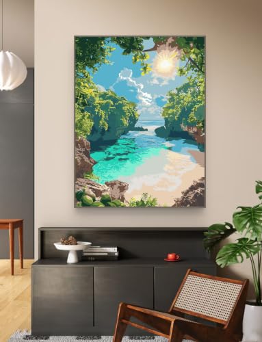 ZRIZQ Landscape Paint by Numbers Kit for Adults Beginner,Beach,16x20 | Full set with rich paints,wooden brushes,rolled canvas.Calming activity.Beginner friendly.Just open and paint. - color: 16"X20"Rolled Canvas-Beach 4