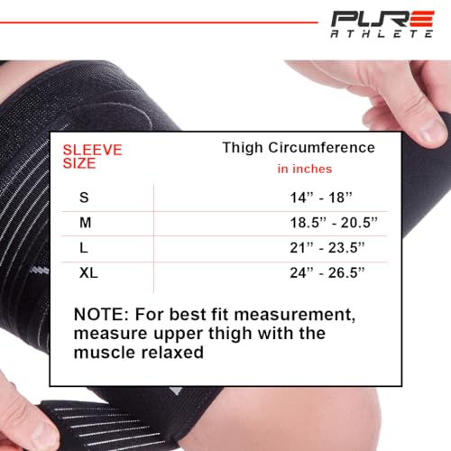 Pure Athlete 허벅지 압박 슬리브 - 조절 가능한 스트랩 쿼드 랩 서포트 브레이스, 햄스트링 상단 레그 - size: Medium