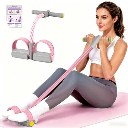 Pedal Resistance Band with Handle, 6-Tube Natural Rubber Exercise Bands - color: Gray & Pink