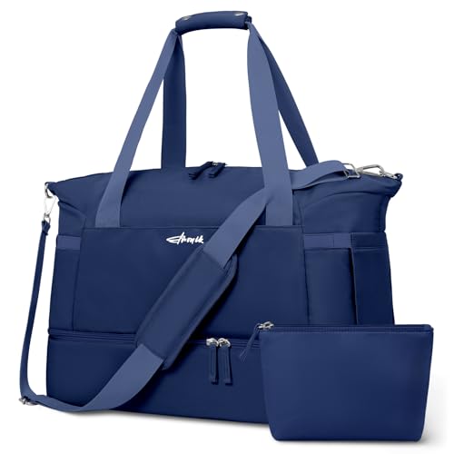 Gym Bag for Women, Personal Item Travel Bag with Shoes Compartment for Trip - color: Dark Blue, size: Medium