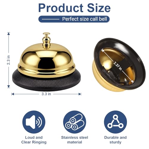 2 Packs Call Bell Loud Clear Desk Bell with Anti-Rust Steel 3.3 Inch Durable Service Bells for Hotels, Classrooms, Restaurants, Reception Areas