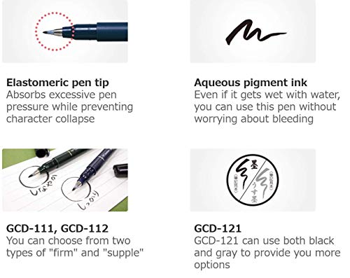 Tombow Fudenosuke Fude Brush Pen 3 Type Set, Hard (GCD-111), Soft (GCD-112), Dual Brush (GCD-121), with Original Sticky Notes