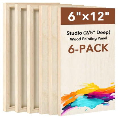 6 Pack Blank Wood Panel Boards for Painting | 6 x 12inch Unfinished Wood Canvas Panels for Crafts, Painting Canvas, DIY Art Projects, Pouring, Arts Use with Oils, Acrylics - size: 6*12inch