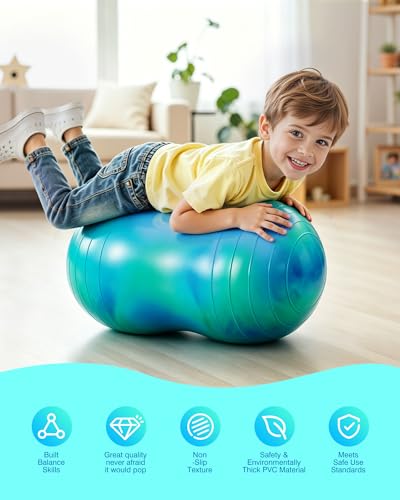 ZOOJOY Peanut Ball for Kids and Adults | 18/20Inch Anti-Burst Exercise Ball - color: Green & Blue, size: 35 x 18 Inch