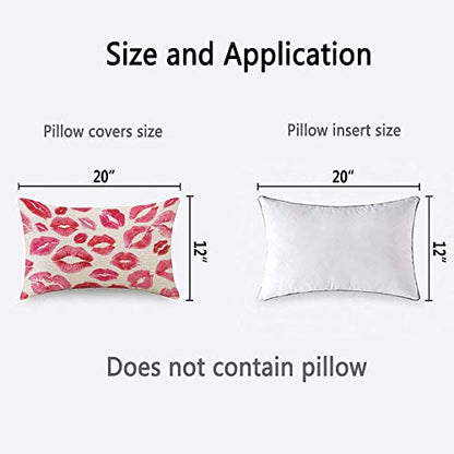 TKS MITLAN Lips Prints Throw Pillow Case Cushion Cover Kiss Lipstick Mouth Red Smooch Linen Couch Bed Sofa Car Waist Cushion Cover 12 x 20 inch - color: Lips Prints, size: 20" x 12" (Pack of 1)