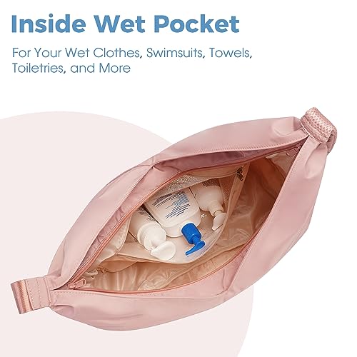 Ceneda Large Gym Bag for Women with Hidden Yoga Mat Holder & Shoe Compartment & Wet Pocket, Sports Duffle Bag for Travel - color: Pink