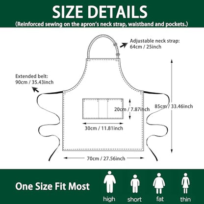 3 Pack Black White Chef Apron, Adjustable Kitchen Apron with 3 Pocket for Men Women Waitress Waiter Serve (Polycotton) - color: Green