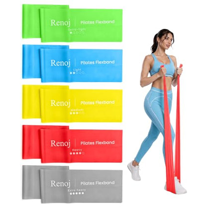 Bundle Set of 8 Resistance Bands, 5 Fabric Exercise Bands and 5 Pilates Flexbands