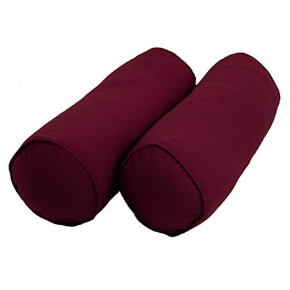 Blazing Needles Double-Corded Solid Twill Bolster Pillows with Inserts (Set of 2), 20" x 8", Burgundy - color: Burgundy