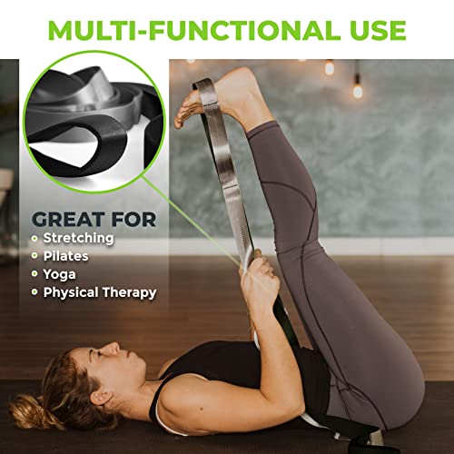 Gradient Fitness Stretching Strap for Physical Therapy, 12 Multi-Loop Stretch Strap 1.5" W x 8' L, Neoprene Handles, Physical Therapy Equipment, Yoga Straps for Stretching, Leg Stretcher. - color: Black/Grey