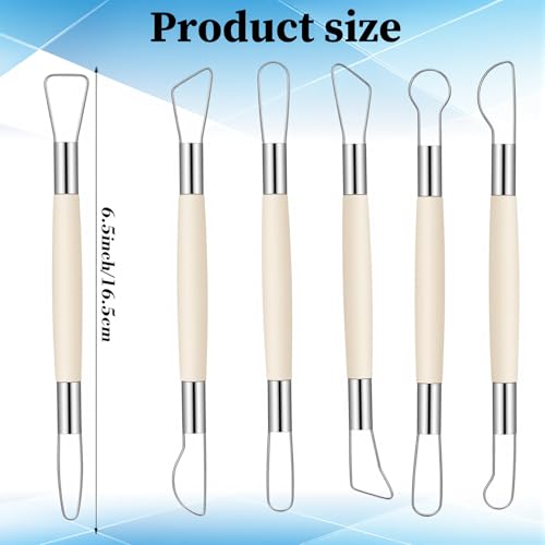 6PCS Double-Sided Clay Sculpting Tool Set, Wooden Handle Pottery Trimming Tools with Stainless Steel Wire Loop, Clay Carving Sculpture Kit for Ceramics Wax Pottery