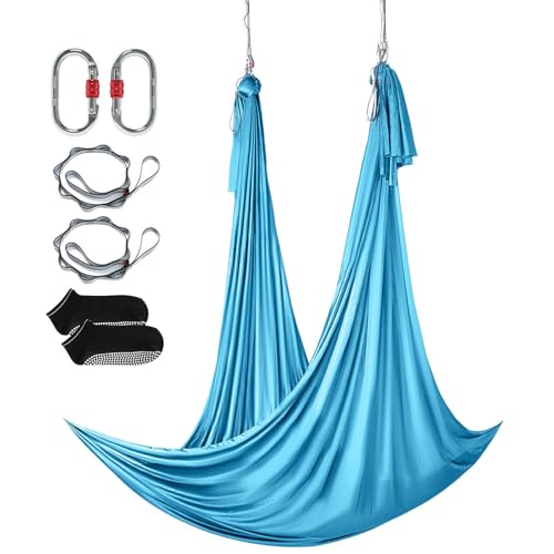Happybuy Aerial Yoga Hammock & Swing, 5.5 Yards, Starter Kit, 100gsm Nylon Fabric, Full Rigging Hardware, Blue, Antigravity Flying for All Levels Fitness