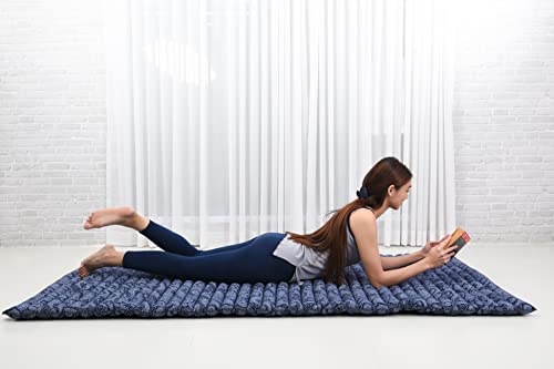 Leewadee Thai Roll Mat 75 x 28 inches Kapok Firm | Breathable folding mattress for sleeping, yoga, meditation & massage. For travel, camping, the car or as a guest bed - color: Cbt1 - Blue, size: M: 75x28"