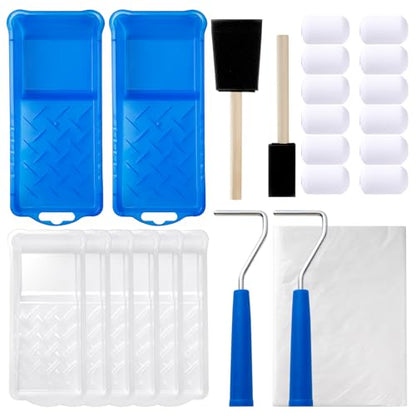 Mister Rui 25Pc 2" Foam Paint Roller Kit with Tray Liners & Sponge Brushes | High-Density 50kg/m³ Foam. Ideal for Furniture, Trim, Corners, Crafts and Detail Work on Small Surfaces - size: 2 Inch,25 Pack