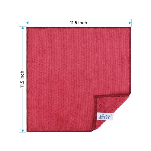 HOMEXCEL Red Microfiber Cleaning Cloth, Microfiber Towels for Car, 12 Pack | Lint Free Cleaning Rags for Household, Kitchen, Car Wash Towels for Detailing Drying, Scratch-Free, 11.5"X 11.5" - color: Red