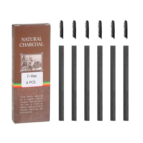 MECCANIXITY Willow Charcoal Sticks, 7-9 x 120mm Willow Charcoal Pencils Soft Sketch Vine Art Supplies Set for Drawing Sketching Shading Painting Artists (Black, Pack of 6) - size: 7-9 x 120mm
