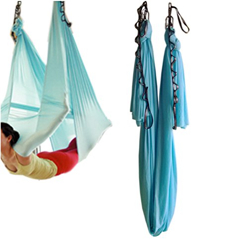 Aerial Yoga Hammock 5.5 Yards Yoga Swing Pilates Silk Home Gym Fitness Include hardware,Daisy Chain, Pose Guide - color: Sky Bule