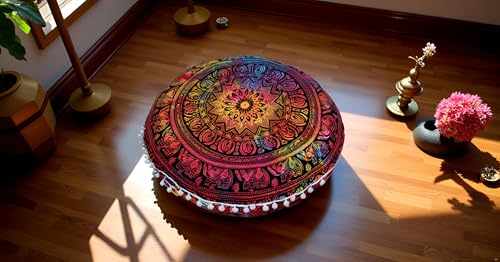 ICC Large Round seat Floor Cushion Chair Ottoman Cover Pouf Pillow Meditation Floor Cushions Cases Seating Ottoman Throw Covers Craft Room Furniture for Sitting Cover Multi 4 Fool 32" Round - size: 32" x 32" (Pack of 1), style: Multi 4 fool