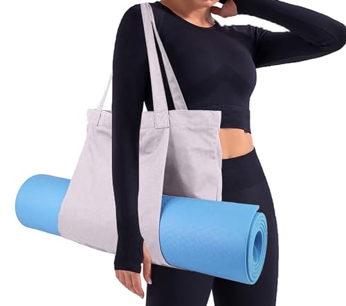 Yoga Mat Bag for Women, Pure Cotton Canvas Yoga Tote with Wet/Dry Pocket, Bottle Holder & Inner Zipper Pocket, Yoga Mat Carrier Bag for Pilates, Gym, Travel, Beach - color: Lilac