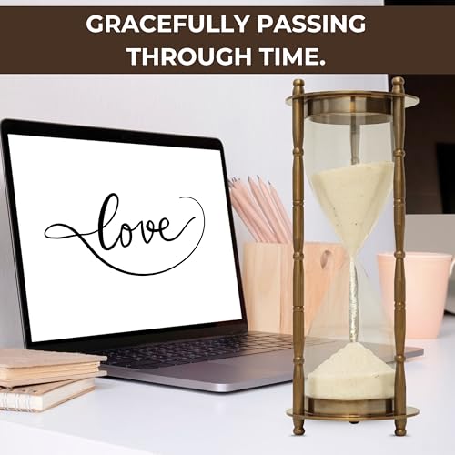Antique Brass Sand Timer with Leather Case – Sand Timer with “May Your Faith Always Guide You” Engraving – Christian Gift for Men, Women, Religious Home Décor