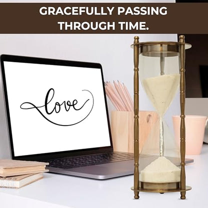 Antique Brass Sand Timer with Leather Case – Sand Timer with “May Your Faith Always Guide You” Engraving – Christian Gift for Men, Women, Religious Home Décor