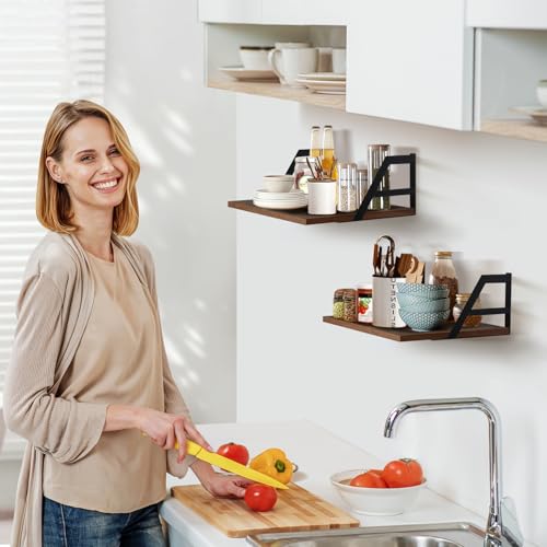Tectocker-DOU 2 Pc Deep Floating Wall Shelves, Heavy Duty, 15.7×11.8, Brown - color: Brown, size: 15.7W×11.8D
