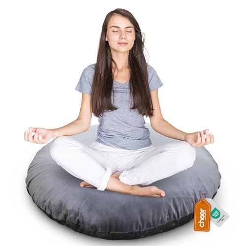Cheer Collection Extra Large Floor Pillow, 32" Round Meditation Cushion, Oversized Yoga Pillow & Floor Cushions for Adults, Floor Pillows for Sitting, Meditation, and Seat Cushion -Grey - color: Large Grey