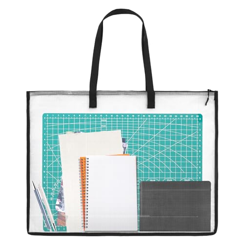 Art Portfolio Bag, 19 x 25 Inch Portfolio Folder for Artwork Large Art Portfolio Case Clear Mesh Storage Bags with Handle and Zipper for Posters, Bulletin Boards, Scrapbooks, Keepsake, Art Supplies - size: 19×25 Inch