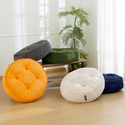 HIGOGOGO 15.2cm(6인치) 성인용 매우 두꺼운 바닥 베개 쿠션, 명상 쿠션 베개, 대형 원형 바닥 앉기, 터프트 코듀로이 커버, 다다미 거실 또는 요가용, 55.9 x 55.9cm(22 x 22인치), 다크 그린 - color: 라운드 다크 그린, size: 6" Thick(Pack of 1)