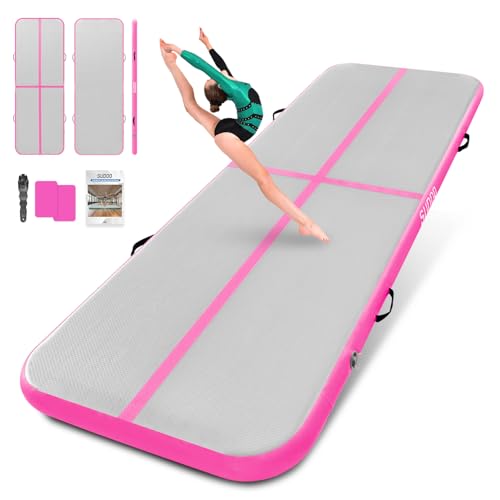 SUDOO Gymnastics Air Mat 10ft/13ft/16ft Inflatable Air Tumble Track Mat 4" Thick Tumbling Mat With Pump or No Pump for Training Tumble Yoga Cheerleading Parkour Beach Water Activities Home Use - color: Pink-No Pump, size: 10ft*3.3ft*4in (3*1*0.1m)