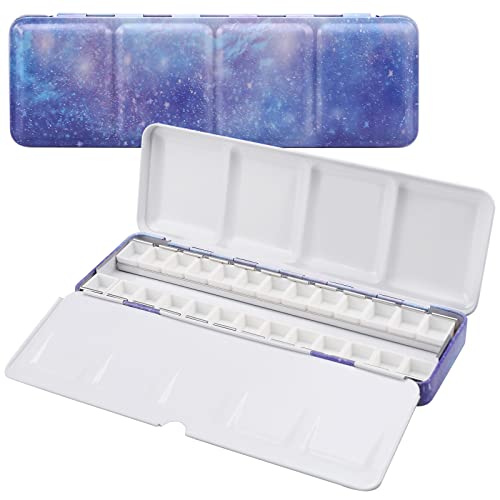 Empty Watercolor Palette, Empty Watercolor Tin with Fold Out Palette, Medium Purple Watercolor Tray Palette with 26 Empty Half Pans for Plein Air Painting and Sketching - color: Galaxy, size: 26 Empty Half Pans